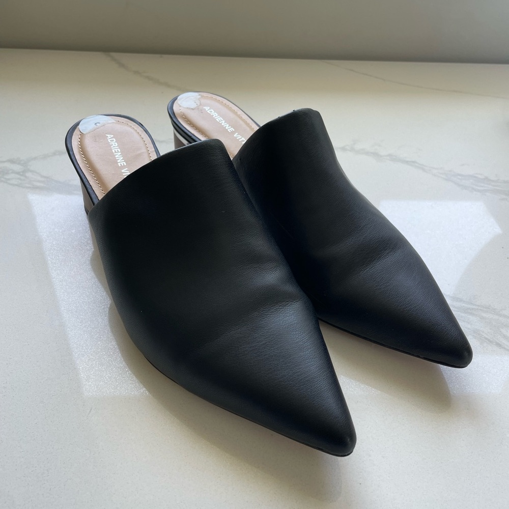 Adrienne vittadini black short heel mules
